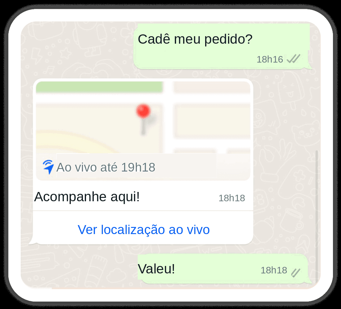 Conversa de WhatsApp em que a localização enviada aparece com o mapa dentro do próprio chat.